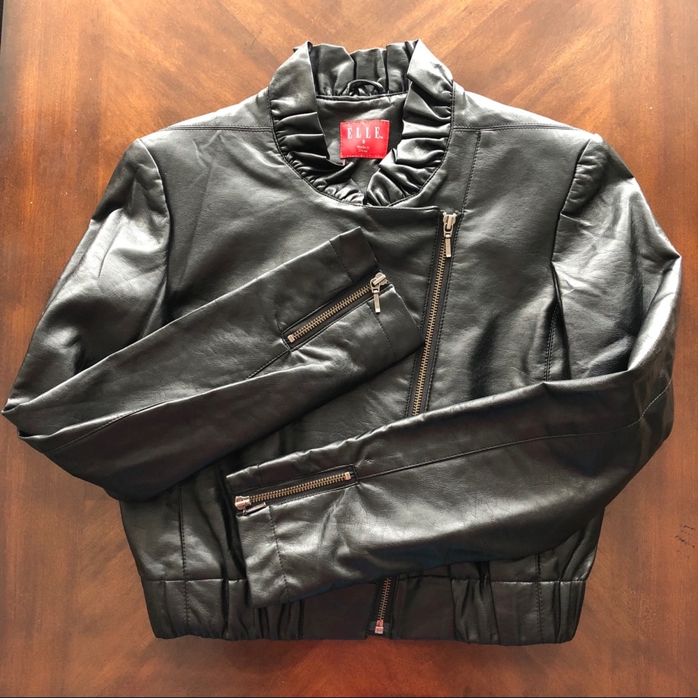 Elle Vegan Leather Crop Jacket with Ruffles
